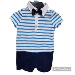 Cherokee Short Sleeve Shorts Bowtie Romper, Size 3/6M